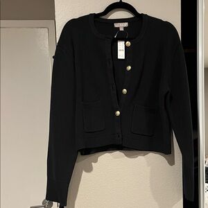 J. Crew Black Knit Cardigan with Gold Button